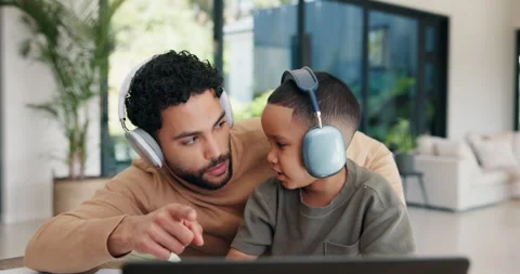 Child, dad or and teaching in home for count, numbers and math with online Stock Footage 335189787