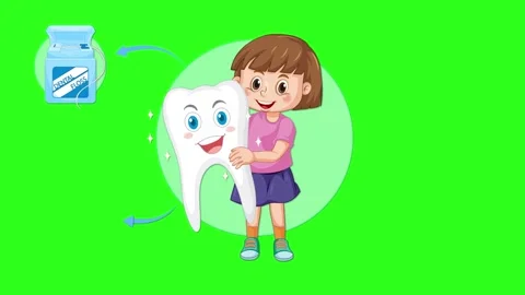 Child Demonstrates Dental Flossing Steps with Cartoon Tooth Stock Footage 314692116