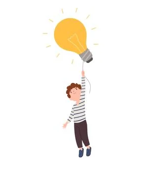 Child developing thinking with smart ideas, flat vector illustration isolated. Illustrazione stock