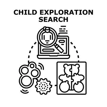 Child development exploring skills learning and searching online Stock Illustration