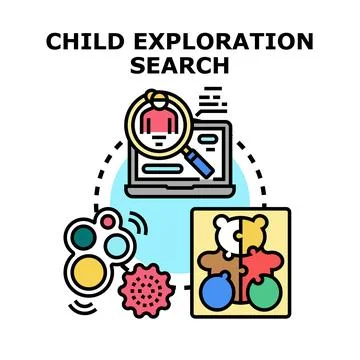 Child development exploring skills learning and searching online Stock Illustration