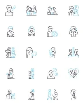 Child development linear icons set. Growth, Milests, Cognition, Communication イラスト素材