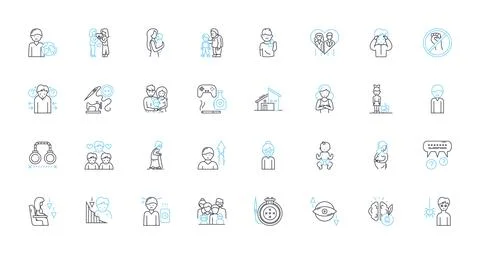Child development linear icons set. Growth, Milests, Cognition, Communication Stock Illustration