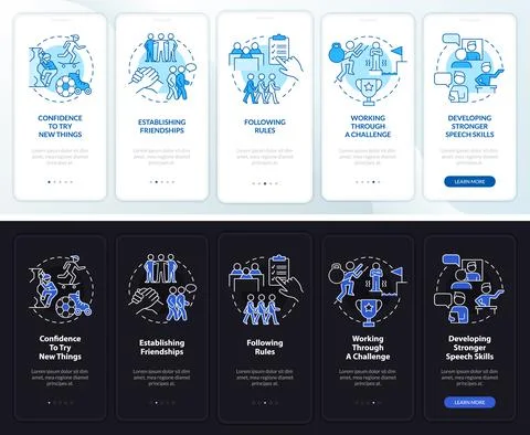 Child development night and day mode onboarding mobile app screen Illustrazione stock