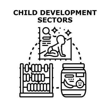 Child development sectors fostering infant growth and education Stock Illustration