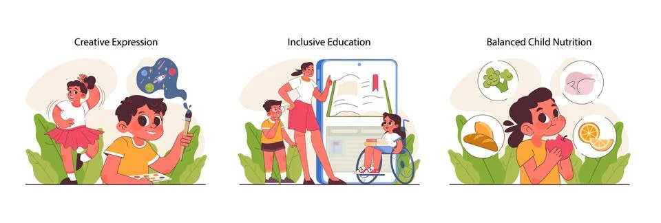 Child development set. Cognitive, physical and emotional skills. Positive Stock Illustration