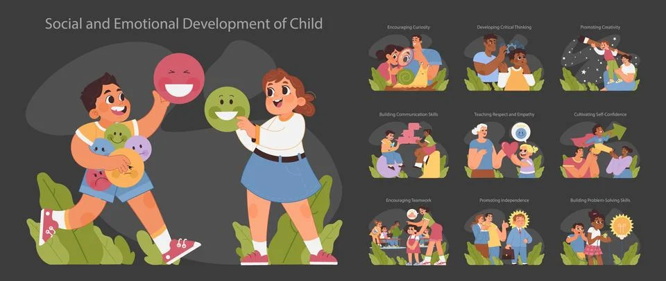 Child development set. Flat vector illustration Illustrazione stock