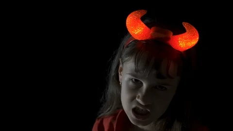 Child devil. Horror at Halloween day. Stock Footage 112030008