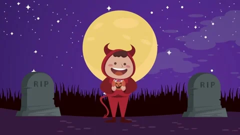 Child disguised as devil character Stock Footage 159662613