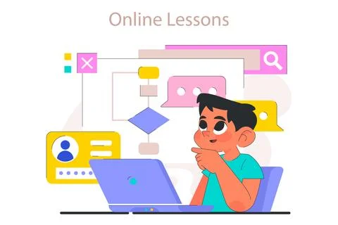 Child do programming. Online computer science, web, apps and software イラスト素材