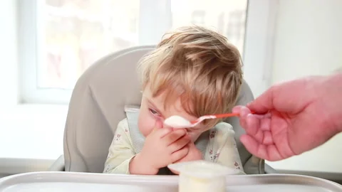 The child does not want to eat Stock Footage 148748751