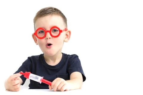 A Child Does a Prick Isolated on the White Background. Vaccination. Medical C Stock Photos