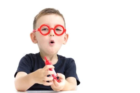 A Child Does a Prick Isolated on the White Background. Vaccination. Medical C Stock Photos