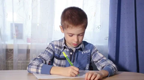 Child doing homework headache, tired boy to do the work video 스톡 동영상 47923353