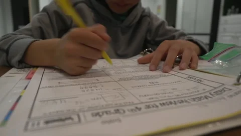 Child Doing Math Homework; Front Low Angle View. Stock Footage 241084512
