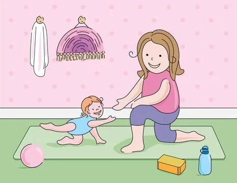 Child doing yoga exercise with mom Stock Illustration