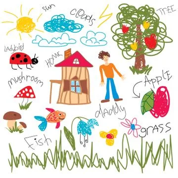 Child draw elements 스톡 일러스트