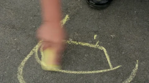 Child Drawing with Chalk on Pavement Stock-Footage 46636449