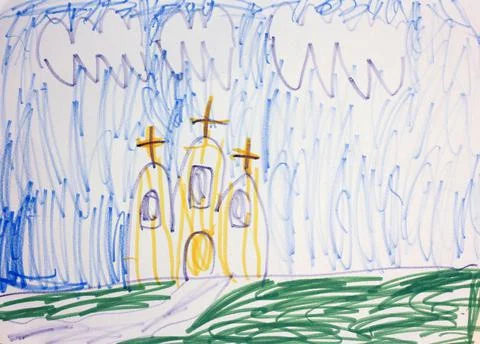 Child Drawing of a Church Stock Illustration