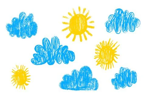 Child Drawing Cloud and Sun Illustration Stock Illustration