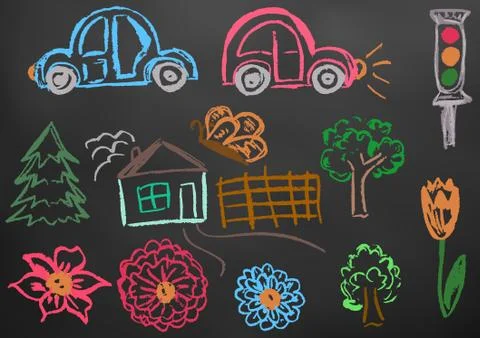 Child drawing. Design elements of packaging, postcards, wraps, covers Illustrazione stock