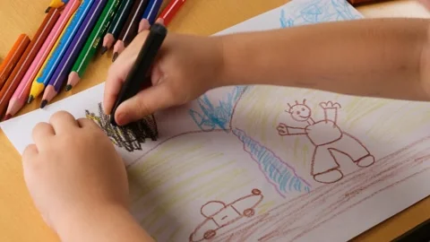 Child drawing paint Stock Footage 230487521