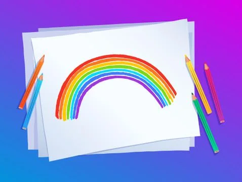 Child drawing of rainbow arc Stock Illustration