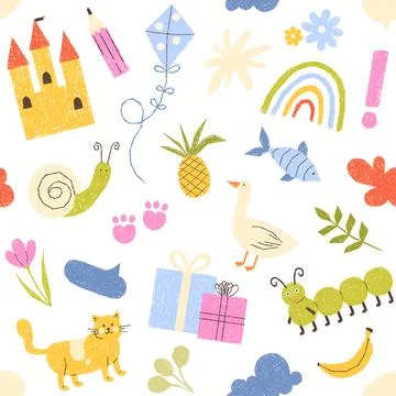 Child Drawing Seamless Pattern Vector Art Stock Illustration