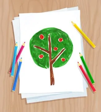 Child drawing of tree Stock Illustration