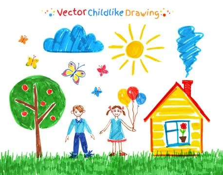 Child drawings vector set Illustrazione stock