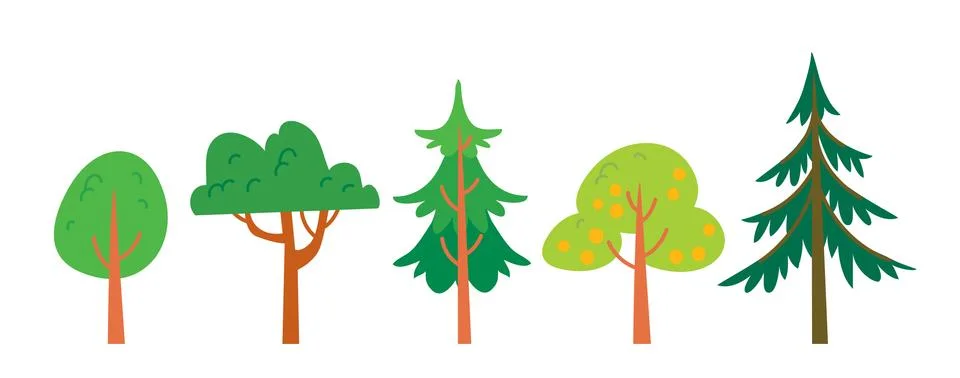 Child like drawn book illusration. Vector set of forest, pond, weather elemen Stock Illustration