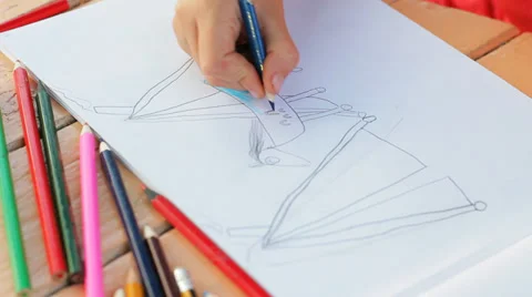 Child Draws Crayons HD Stock Footage 29896140