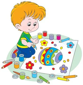 Child draws an Easter egg Stock Illustration