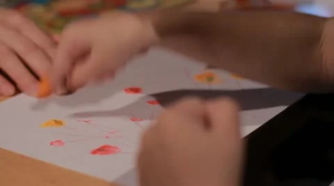 Child draws hands Stock Footage 21368496
