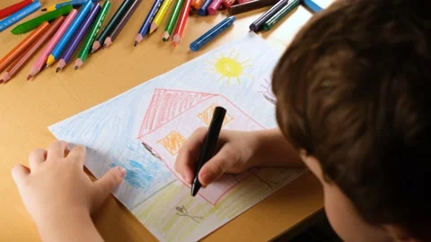Child draws house Stock Footage 225526538