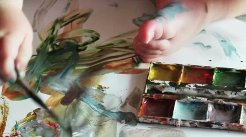 Child draws paints closeup Stock Footage 8601467
