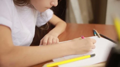 The child draws with pencils. close-up Stock Footage 73622502