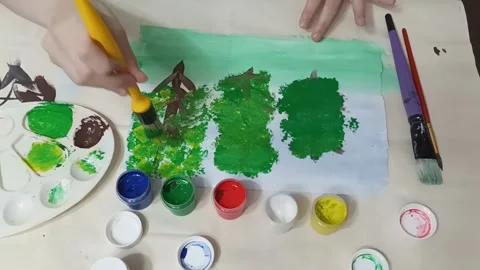 Child draws trees Stock Footage 194339173