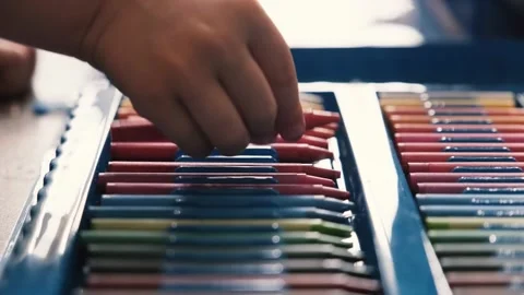 The child draws with wax crayons Video stock 144535045