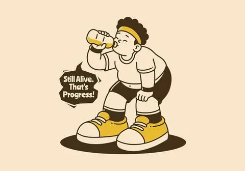Child drinking water after exercise with motivational quote Stock Illustration
