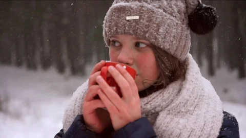 The child drinks a hot drink Video stock 88921523