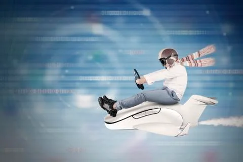 Child driving small plane inside cyberspace Stock Photos
