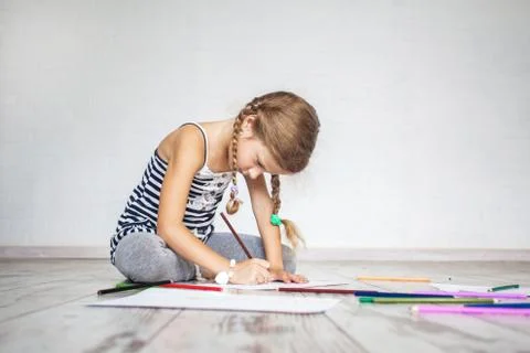 Child drowing at home Stock Photos