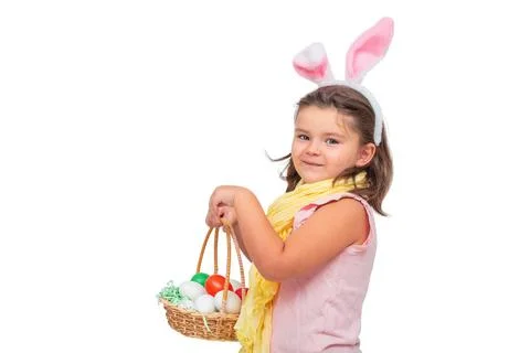 Child with easter eggs isolated Stock Photos