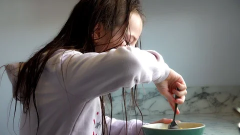 Child Eating Breakfast Video stock 97445804