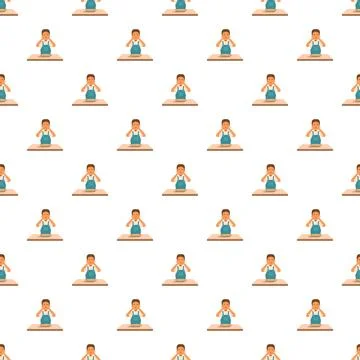 Child eating food at table repeating seamless pattern Stock Illustration