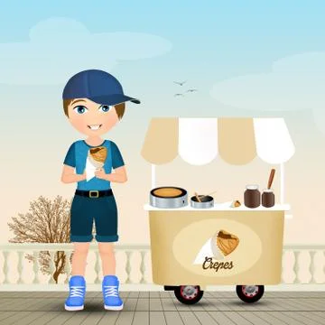 Child eats crepes Illustrazione stock
