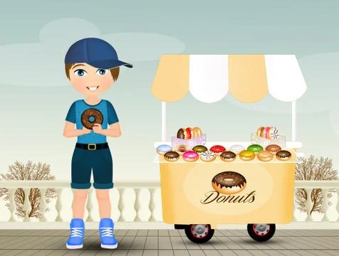 Child eats the donut Stock Illustration