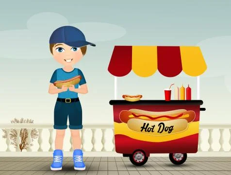 Child eats the hot dog Stock Illustration