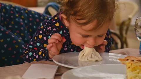 A child eats khinkali in Georgia. Selective focus. Stock Footage 191146314